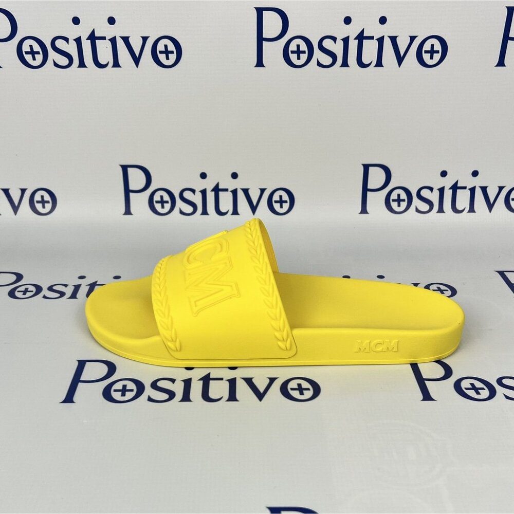 MCM Womens Yellow Big Logo Rubber Slides US 10 EU 40